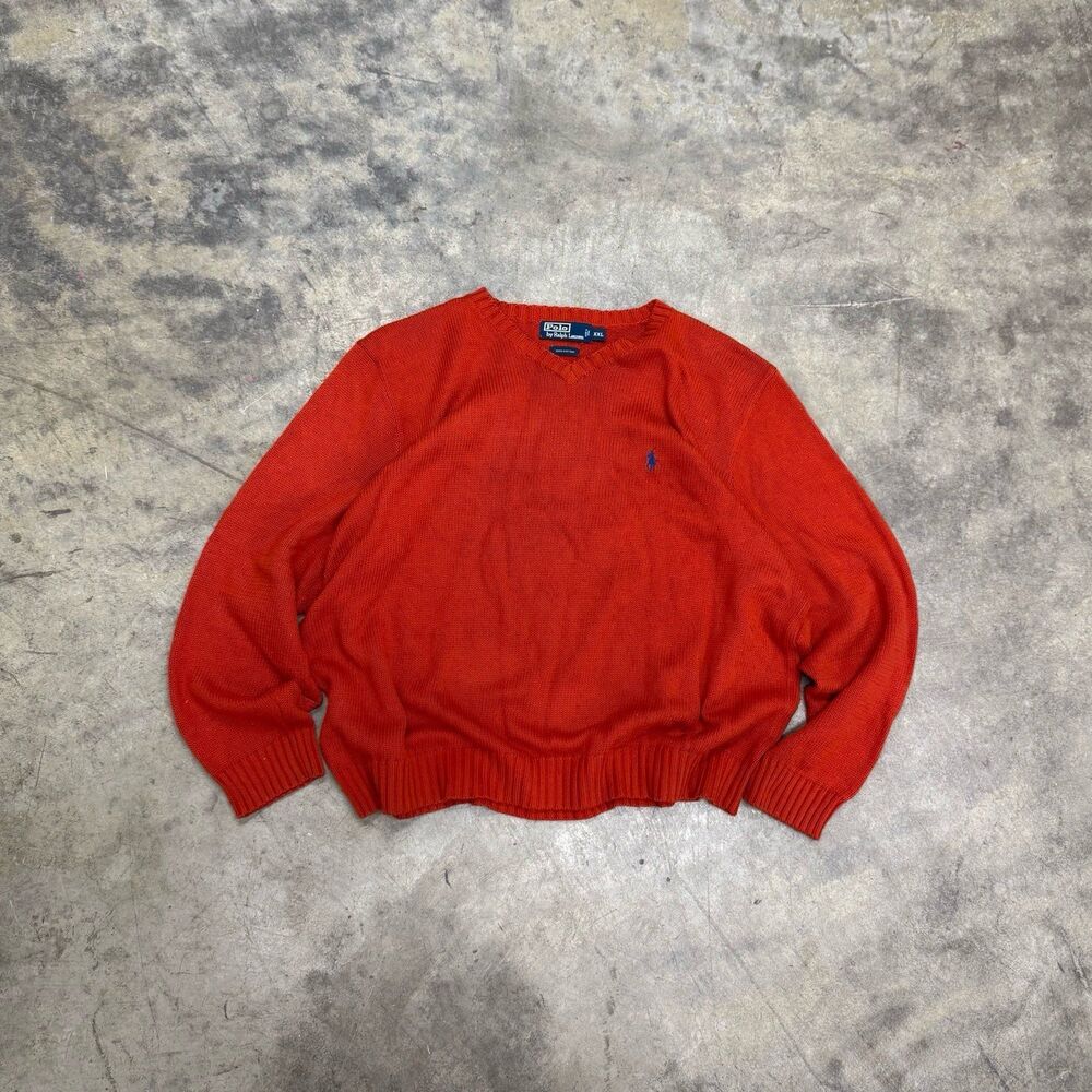 Vintage Polo Ralph Lauren orange 100% cotton v neck sweater